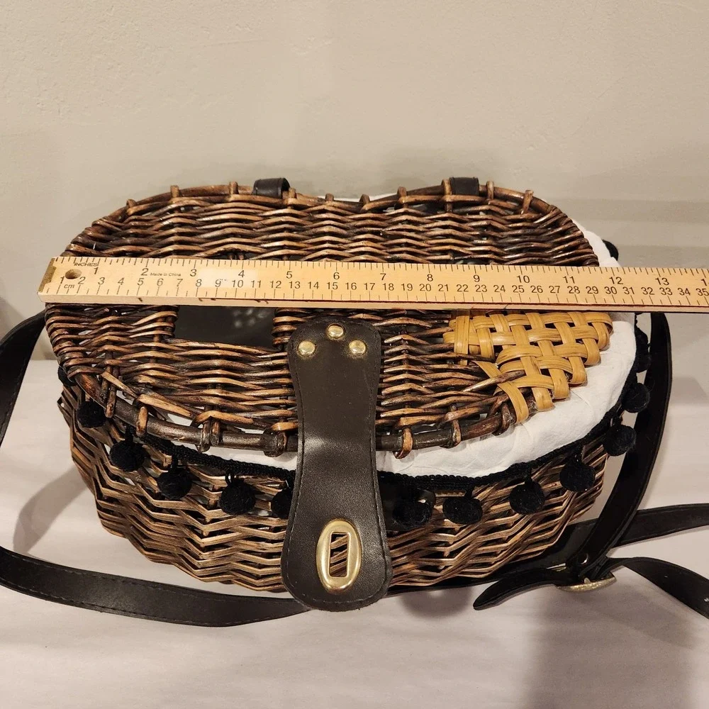 Vintage Decor, Wicker Picnic Basket/Hamper/Creel, leather strap & Closure